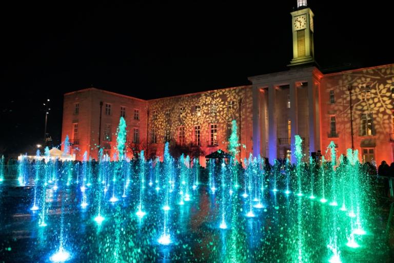 Fellowship fountain with coloured lights